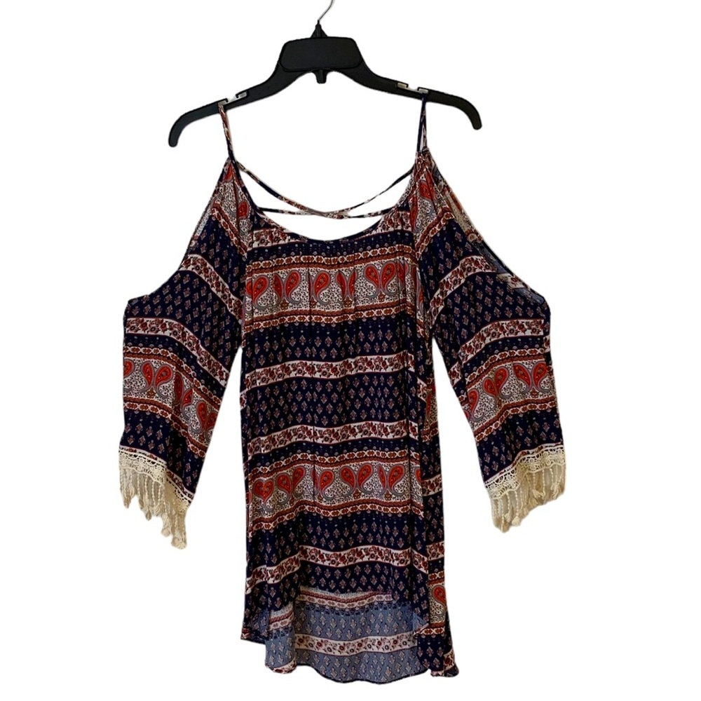 Mmmmmm | Small | Women's Bohemian Cold Shoulder High Low Hem Tunic Top